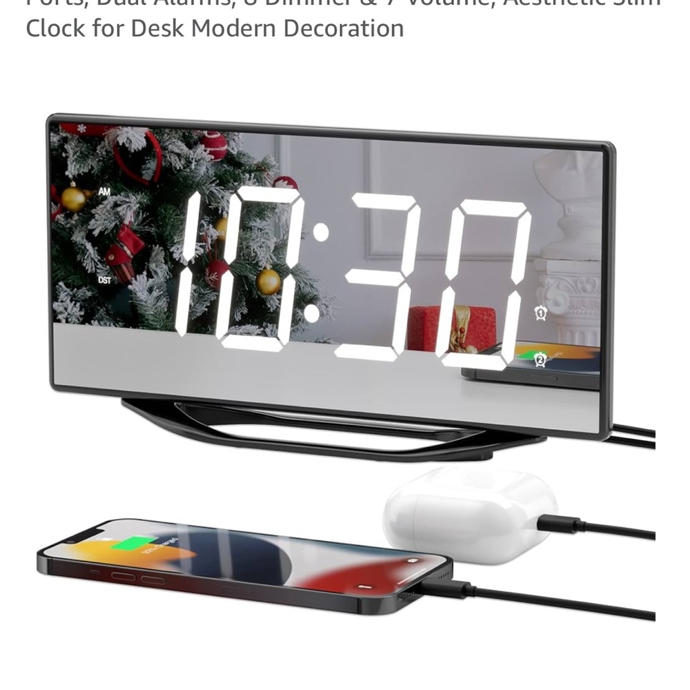 Digital LED Alarm Clock with Mirror Display